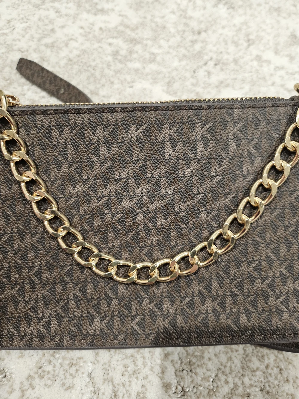 Michael Kors Brown MK Logo Belt Baf with Gold Chain